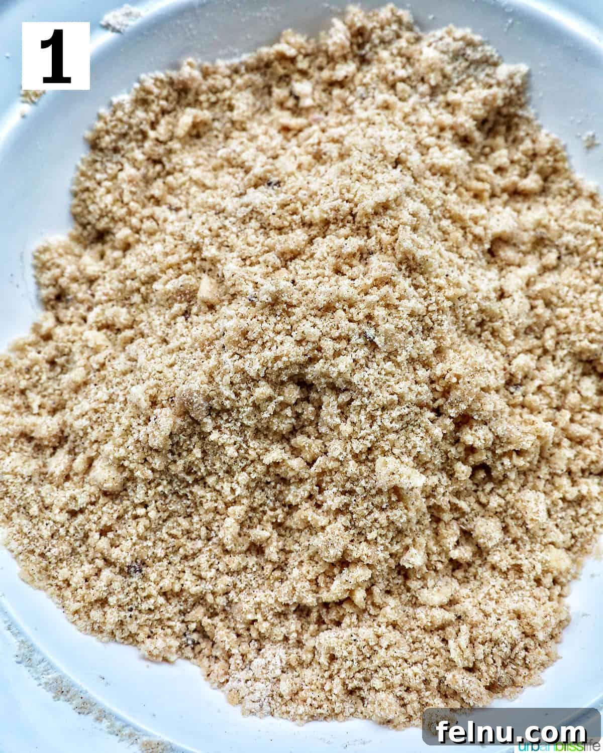 Emerald Isle Coffee Cake 8 A finished bowl of perfectly textured streusel crumb topping, ready to be sprinkled over the Irish coffee cake batter.