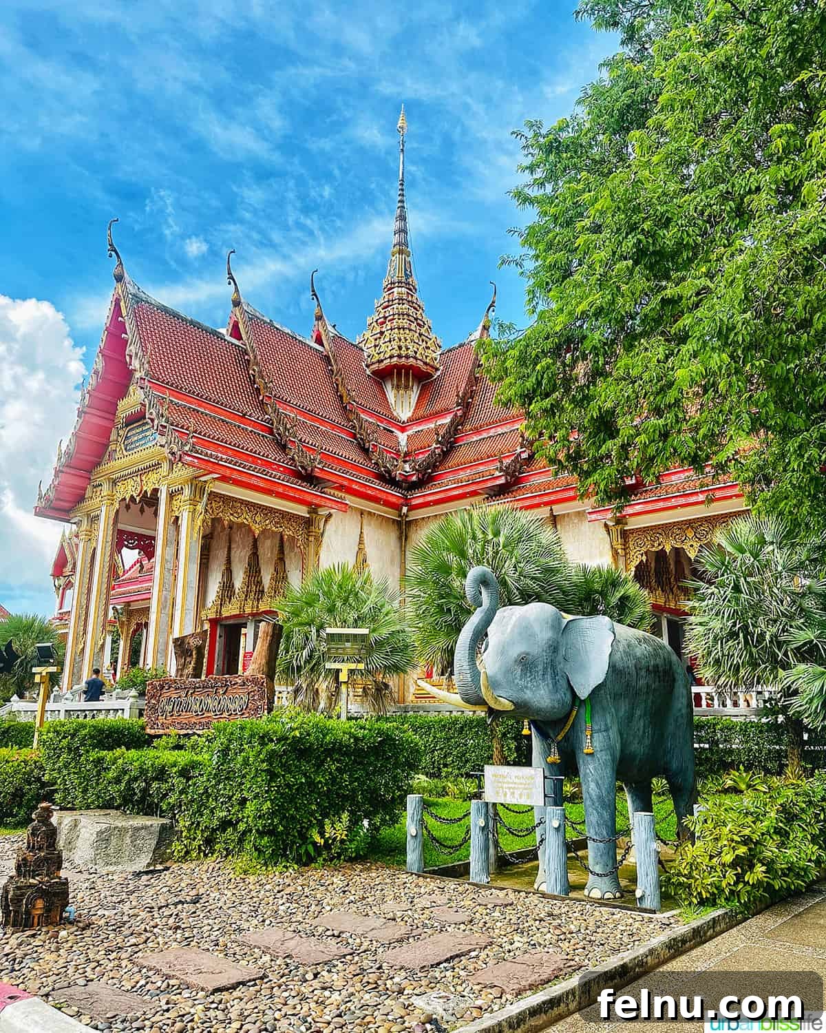 Wat Chalong Temple: A Spiritual Journey in Phuket 12 A statue of an elephant at Wat Chalong Temple, Phuket, Thailand, symbolizing strength and wisdom.