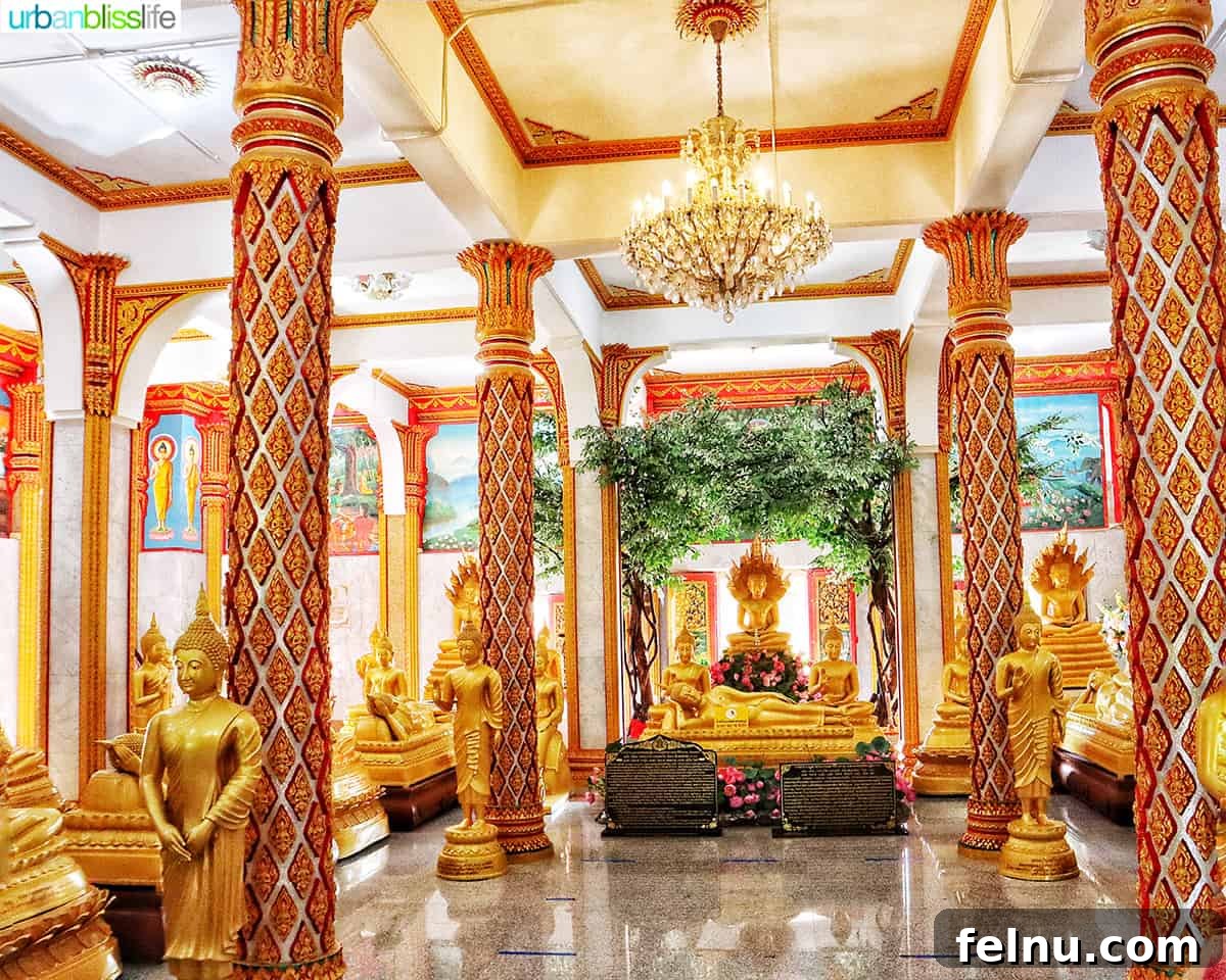 Wat Chalong Temple: A Spiritual Journey in Phuket 17 The majestic columns within the prayer hall of Wat Chalong Temple, Phuket, Thailand, showcasing the grandeur of Thai architecture.