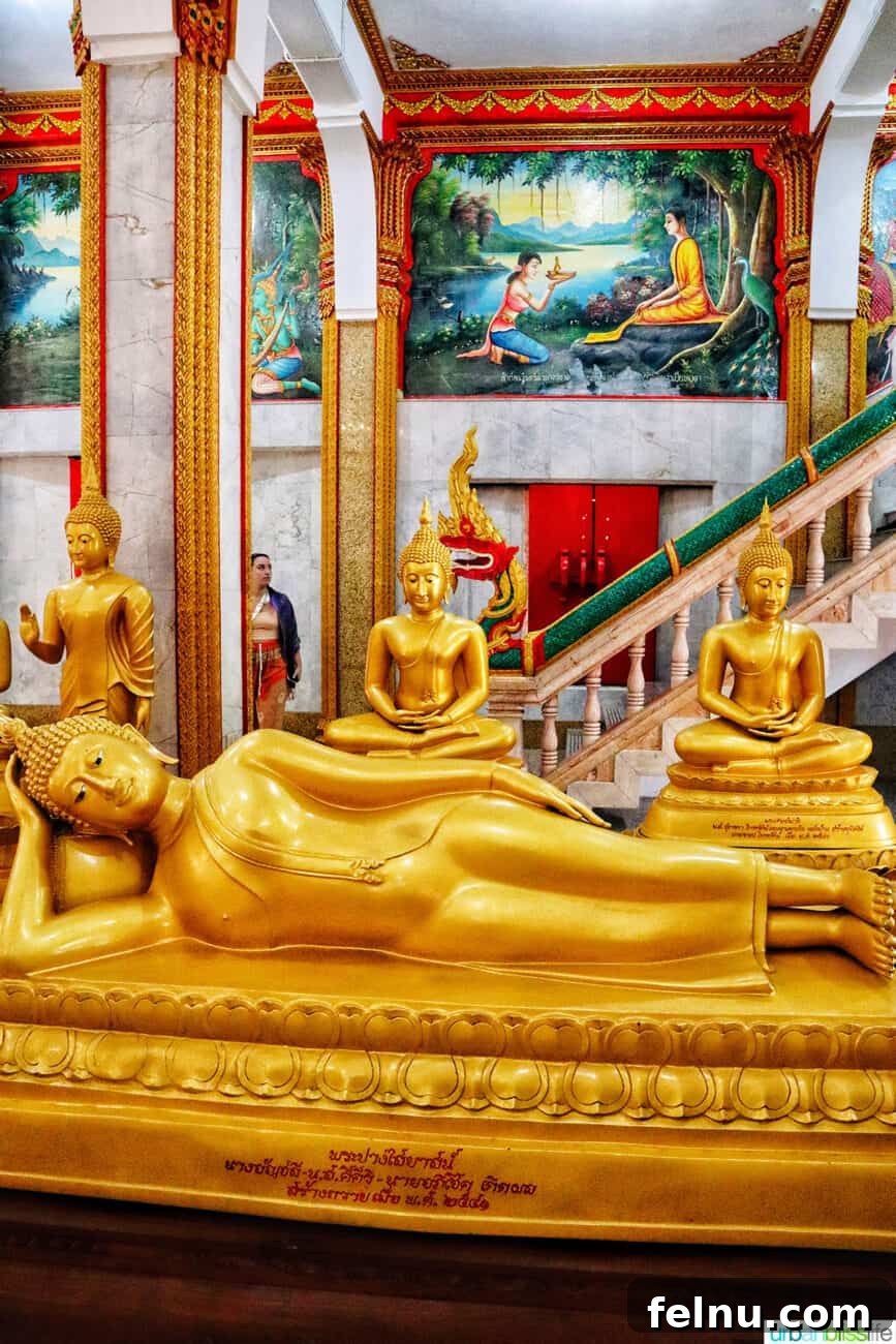 Wat Chalong Temple: A Spiritual Journey in Phuket 6 More golden Buddha statues adorning the prayer hall of Wat Chalong Temple in Phuket, Thailand, showcasing the exquisite craftsmanship and devotion.