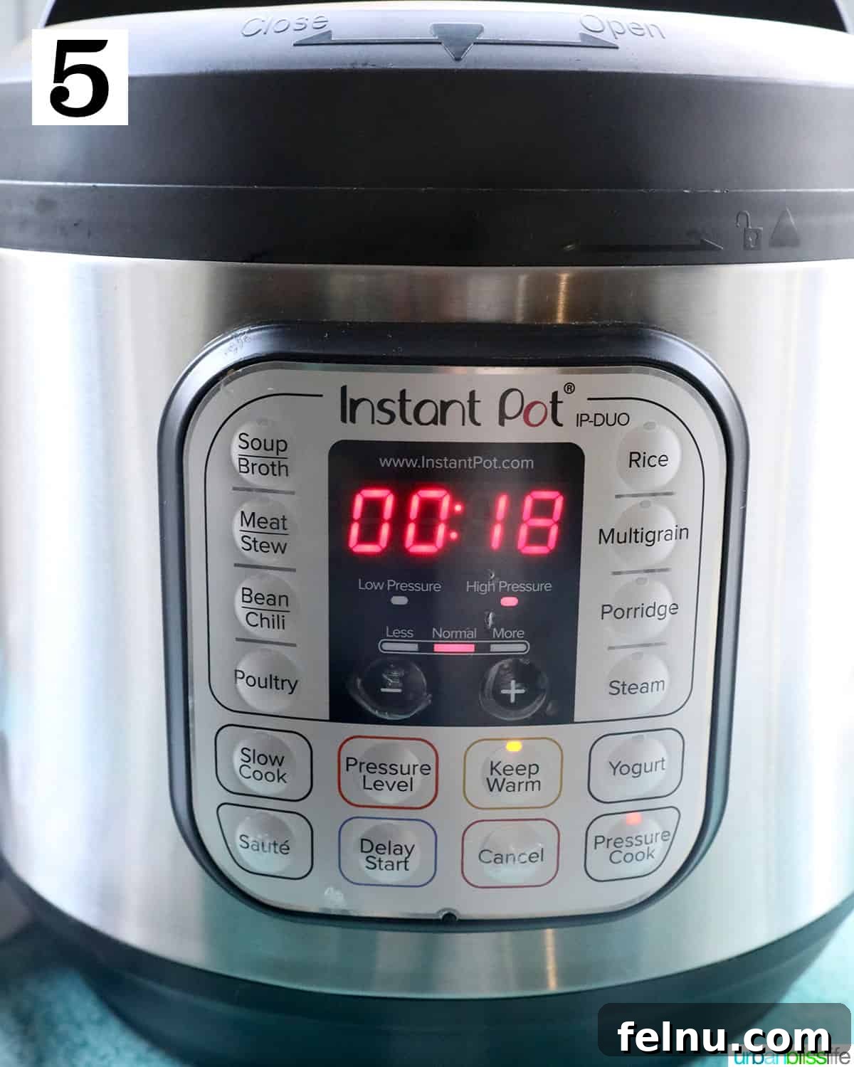 Instant Pot set to pressure cook for 18 minutes.