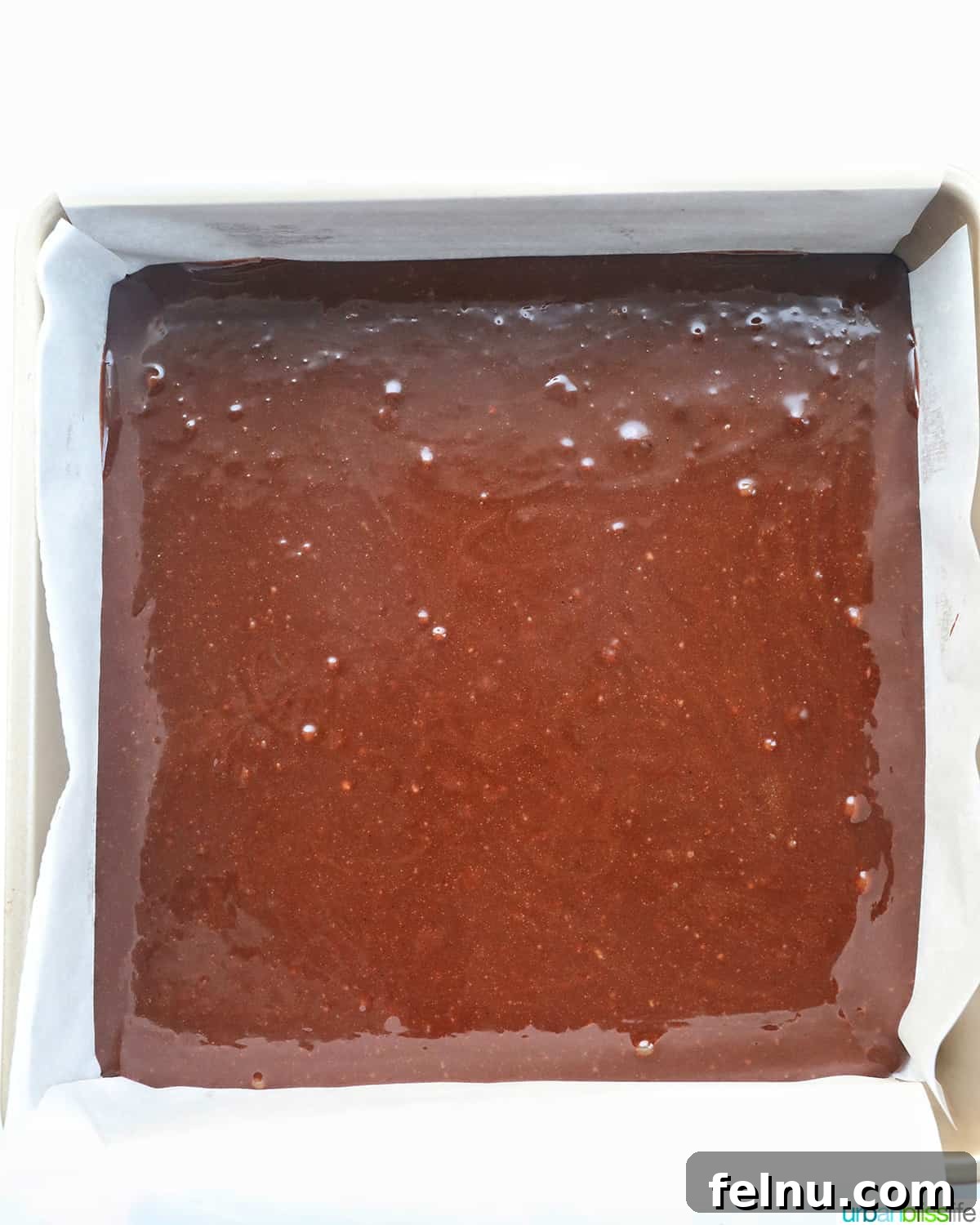 Easter Chocolate Squares 14 Brownie batter ready to be poured into the prepared baking pan.
