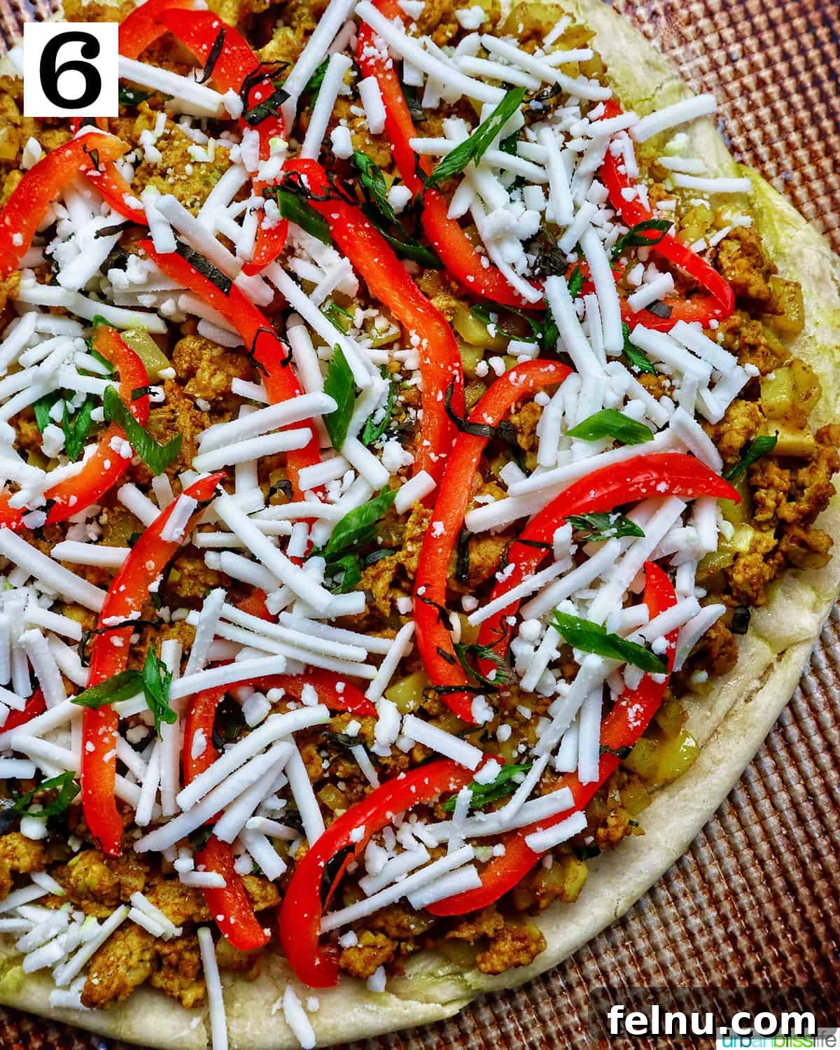 Thai Curry Pizza Delight 10 Thai curry pizza on a pizza sheet
