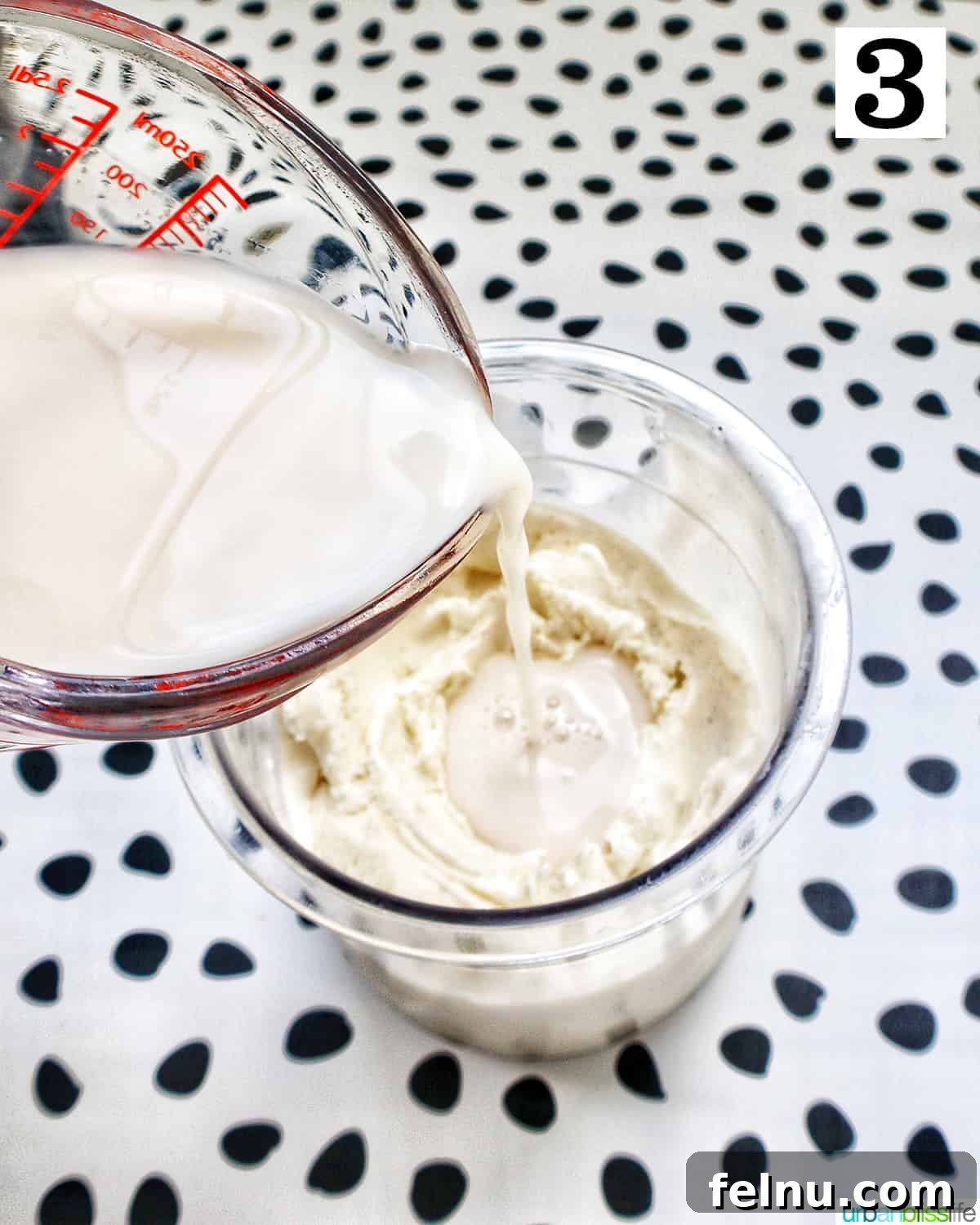 Pouring milk into the hole in the ice cream