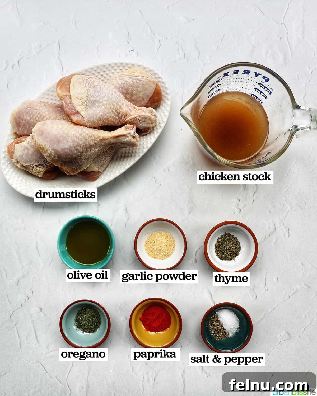 Instant Pot Chicken Legs 4 Ingredients for Instant Pot Chicken Drumsticks: Drumsticks, chicken stock, olive oil, herbs, and spices.
