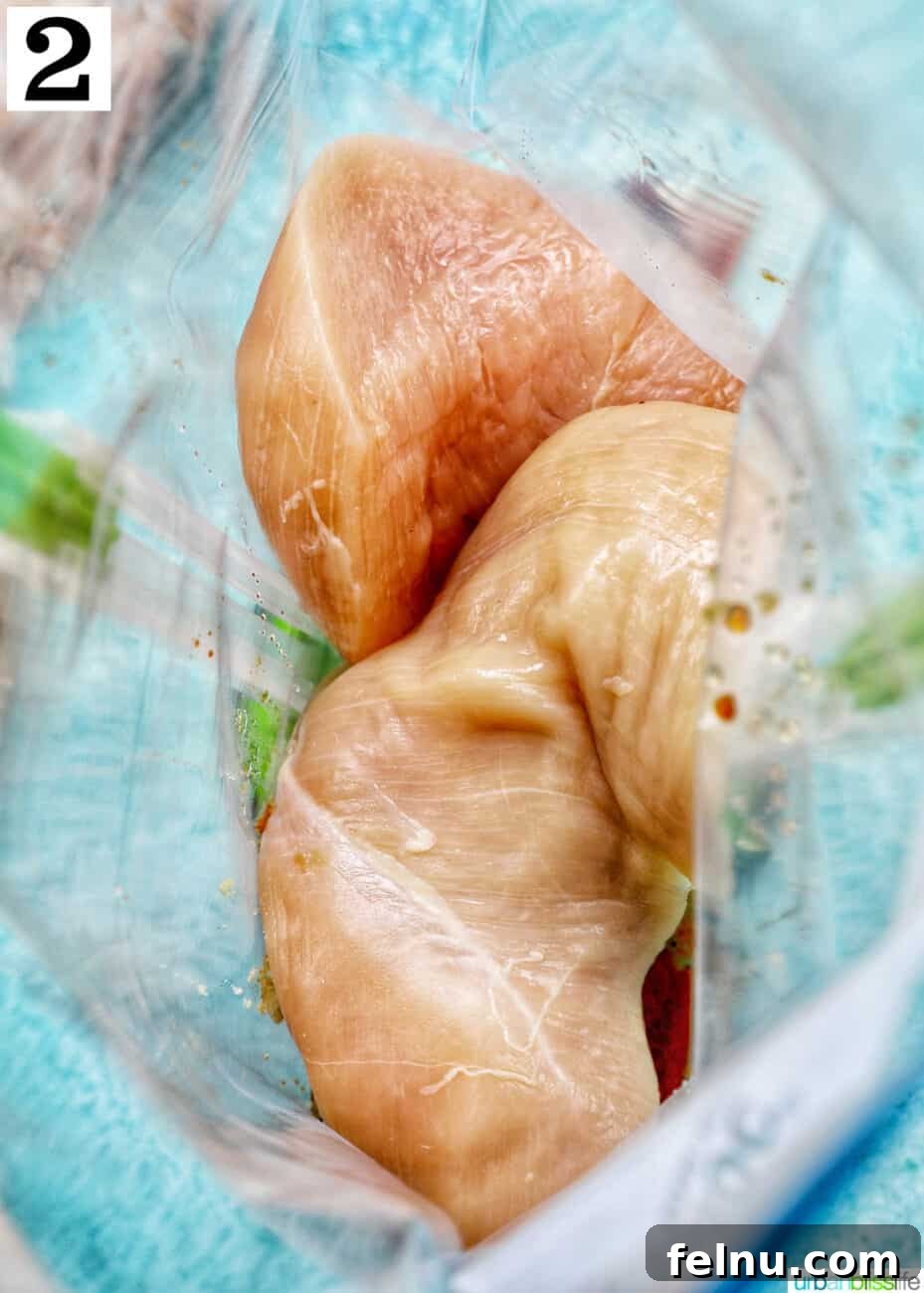 Chicken Teriyaki Bowl 7 Chicken breasts marinating in a ziplock bag