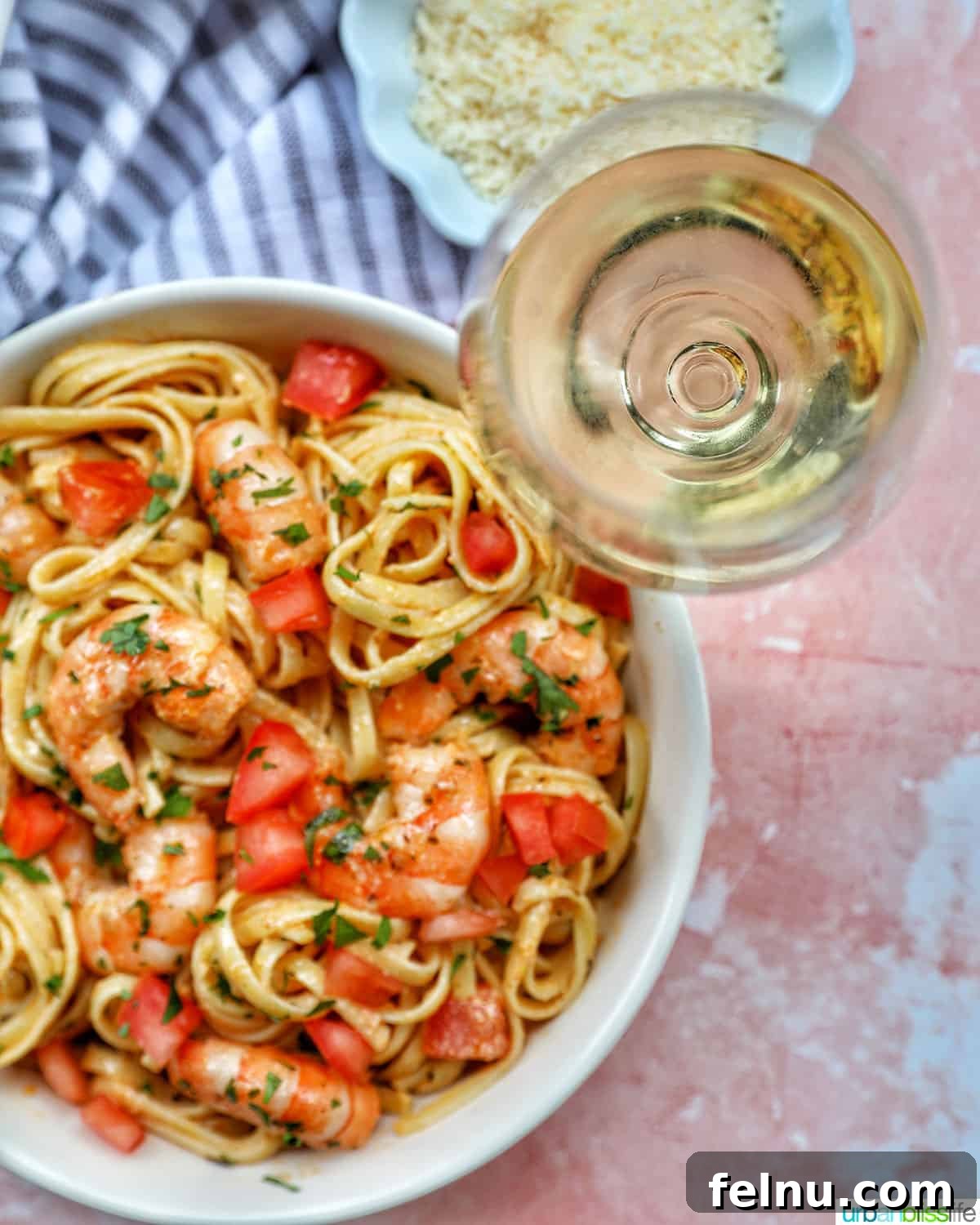 Uncorking Pasta Perfection 2 Cajun Shrimp Pasta with glass of white wine