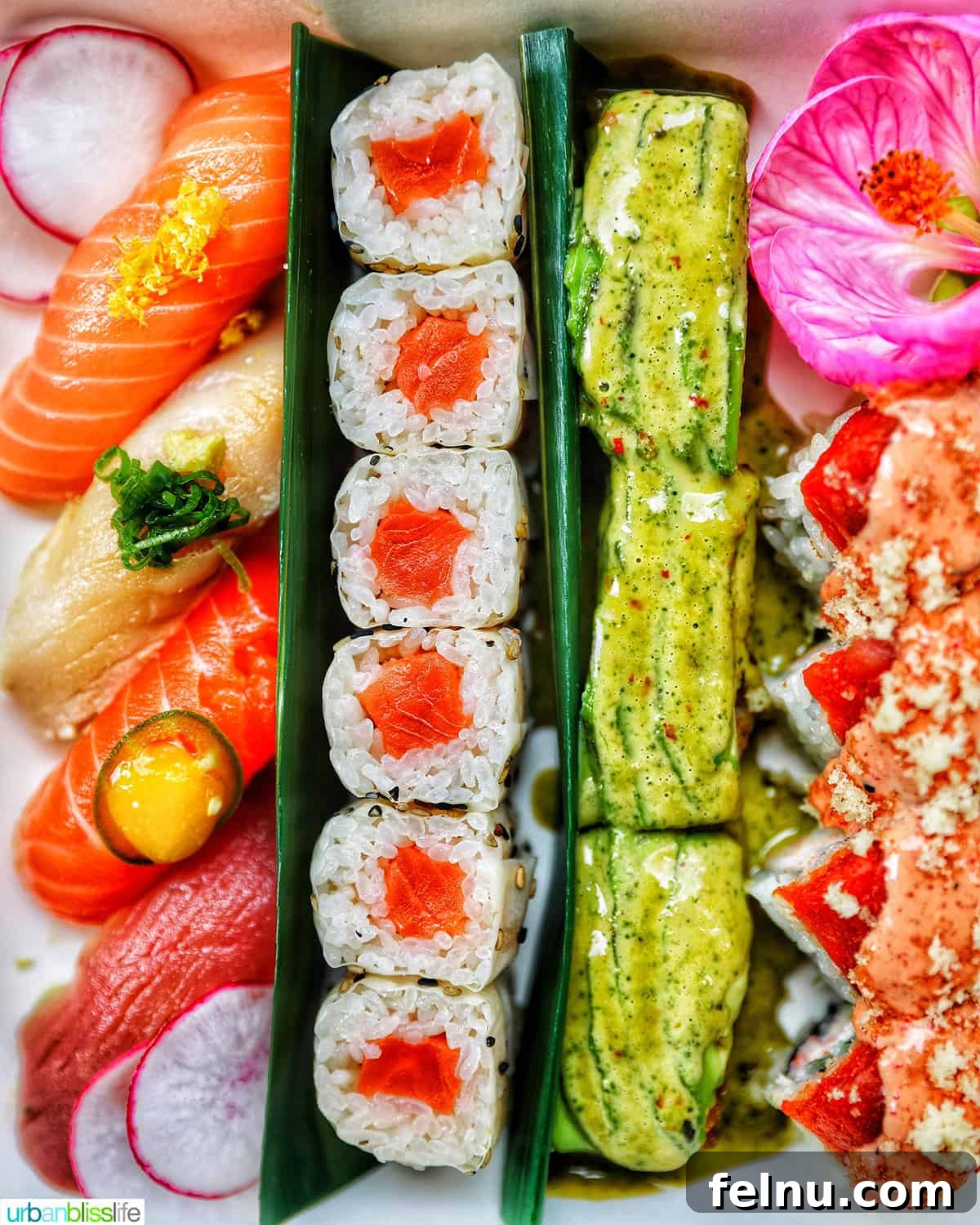 Wine's Dance with Sushi: A Culinary Harmony 3 Close-up of Bamboo Sushi take-out, illustrating the variety of flavors to consider when pairing wine with sushi.