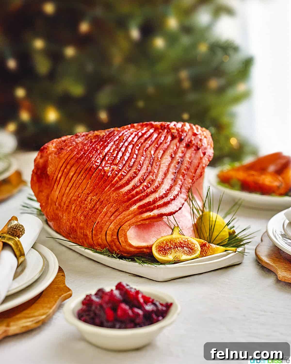 Elevate Your Ham with the Perfect Wine 5 spiral ham on a holiday table.