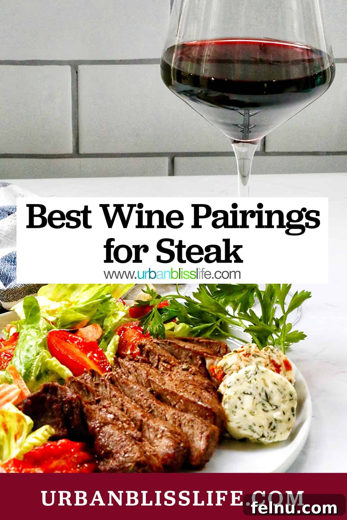 The Art of Steak and Wine Pairing 2 A glass of exquisite red wine beautifully paired with a plate of perfectly sliced filet mignon and a fresh side salad, embodying the title 'Best Wine Pairings for Steak.'