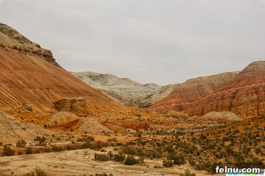 Explore Almaty: Thirty Unforgettable Things to Do 27 Stunning red sand mountains rise majestically in Altyn-Emel National Park near Almaty, Kazakhstan, creating a dramatic desert landscape.
