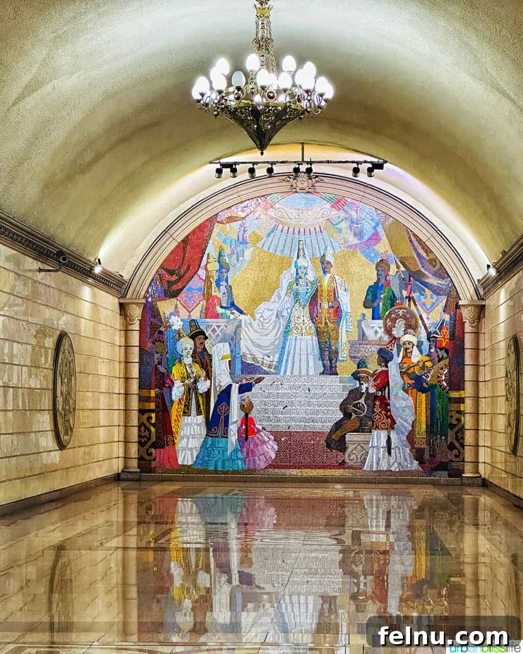 Explore Almaty: Thirty Unforgettable Things to Do 33 A vibrant and intricate colorful wall mural adorns an Almaty subway station, highlighting its artistic and unique design.