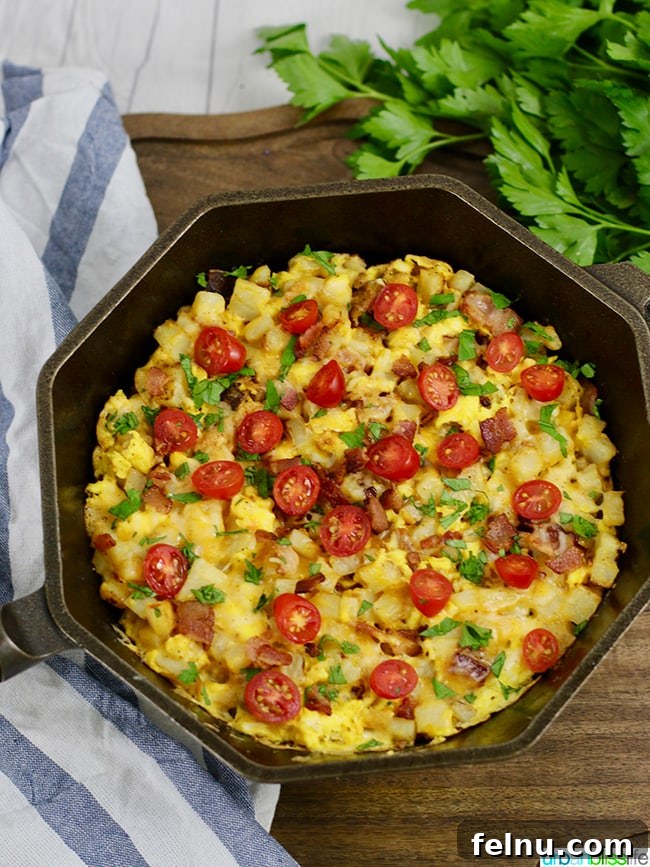 Tomato Basil Skillet Breakfast Scramble