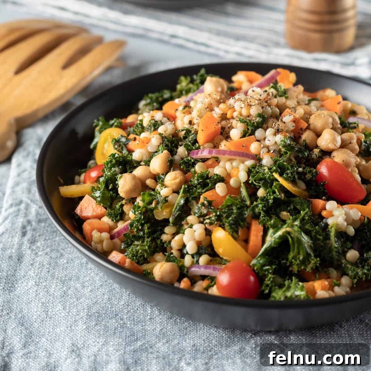 Couscous kale salad with chickpeas.