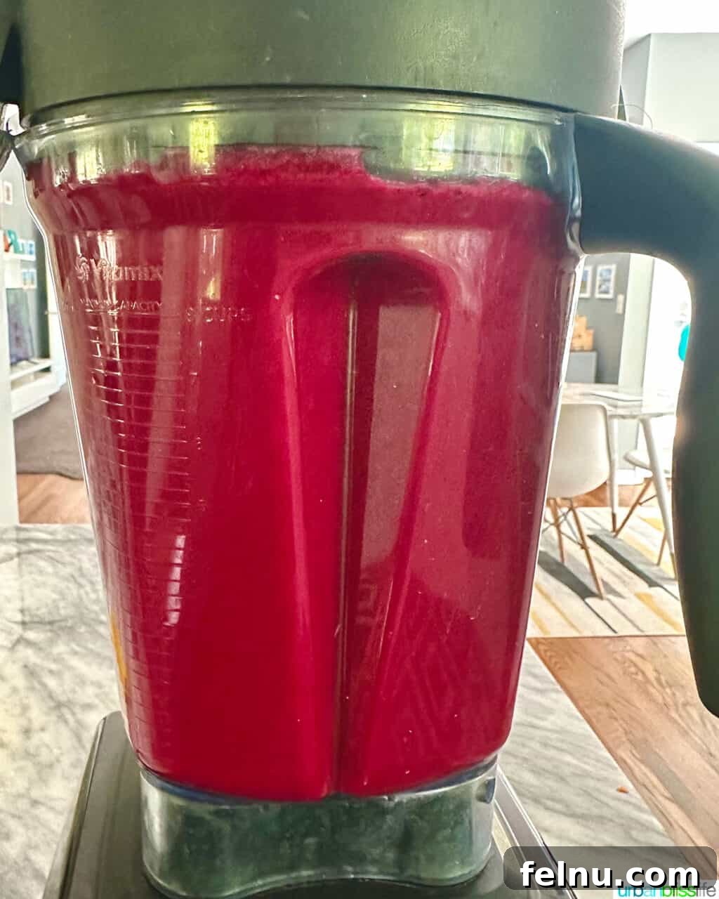 Ruby Root Revival 8 blender full of beet detox juice.