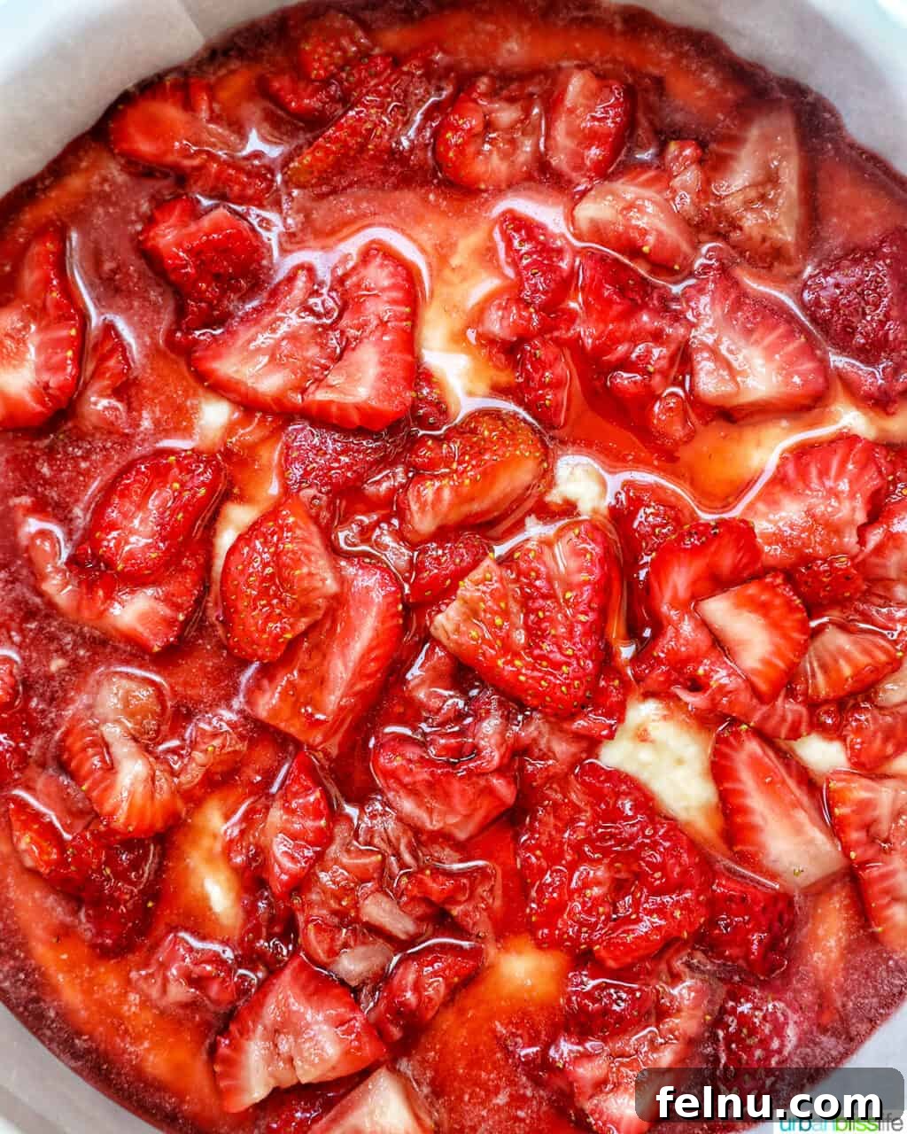 Strawberry Spoon Cake in a pan ready to bake.