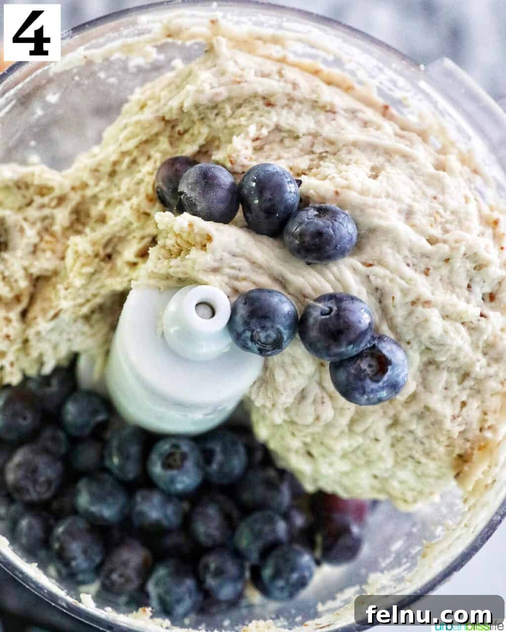 Happy Hound Blueberry Treats 8 Step 4: Blueberries added to the dough in the food processor.