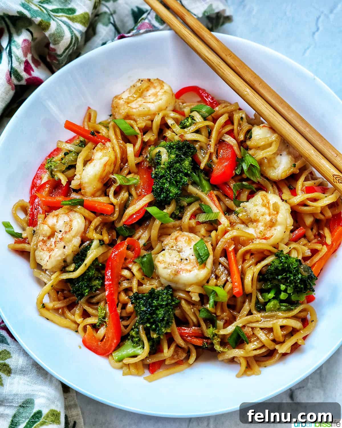Homemade Prawn Chow Mein Delight 19 A beautifully plated bowl of Prawn Chow Mein with chopsticks, ready for a delightful meal.