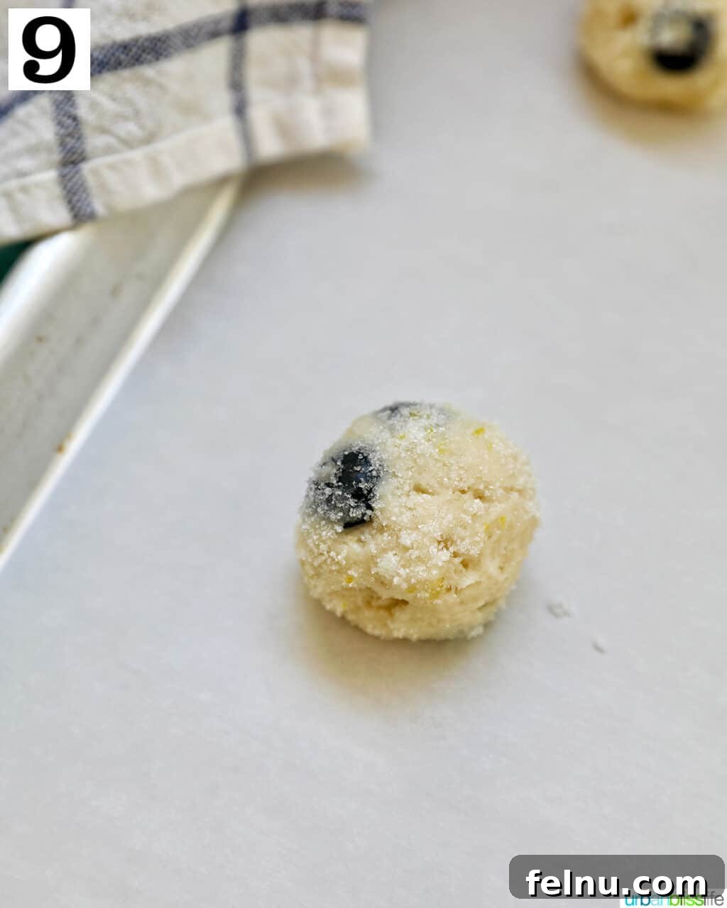 Lemon Blueberry Bliss Cookies 18 Lemon blueberry cookie dough ball in lemon sugar.