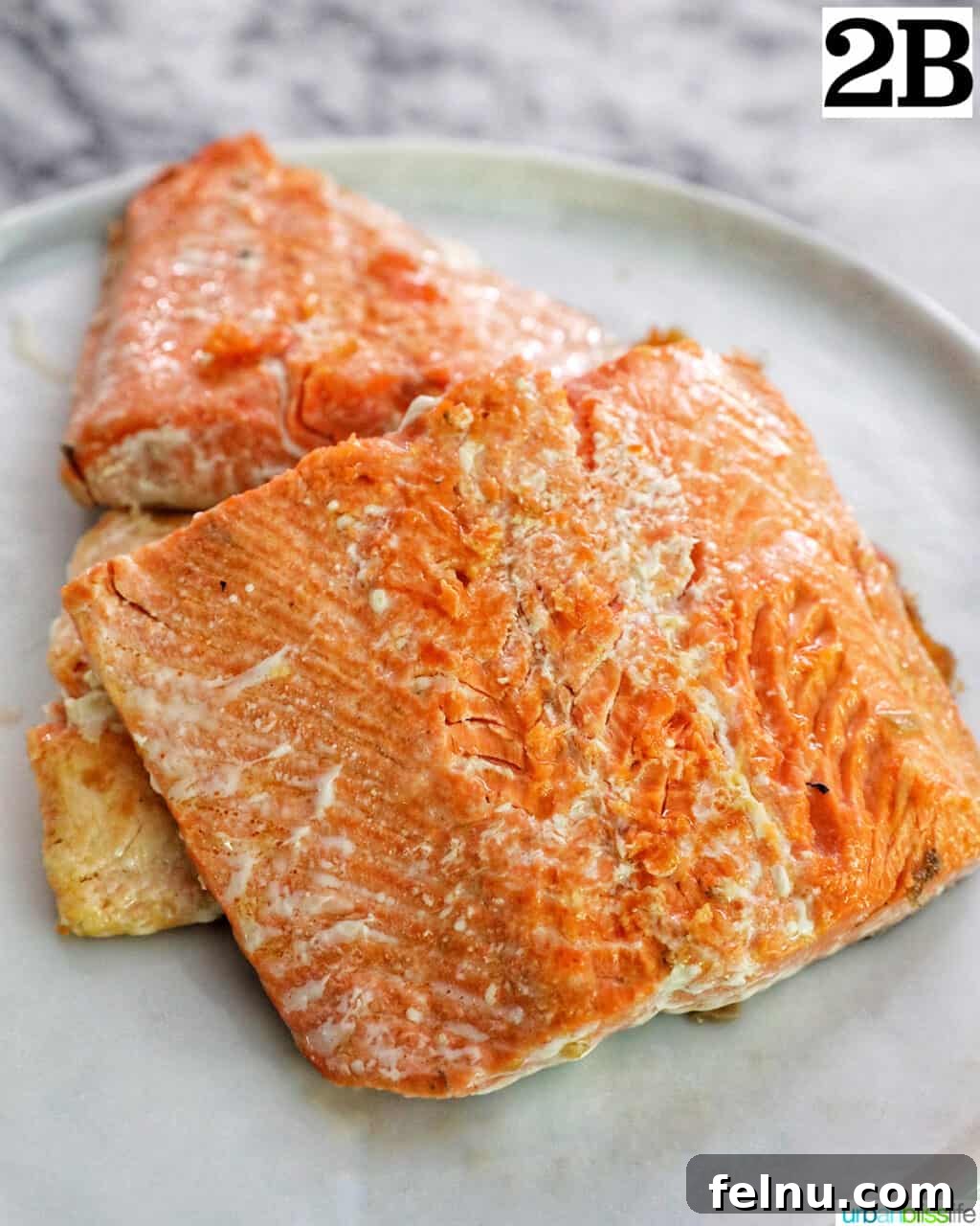 Velvety Salmon Pasta 7 Perfectly cooked and flaked salmon resting on a white plate, ready to be added back to the pasta.