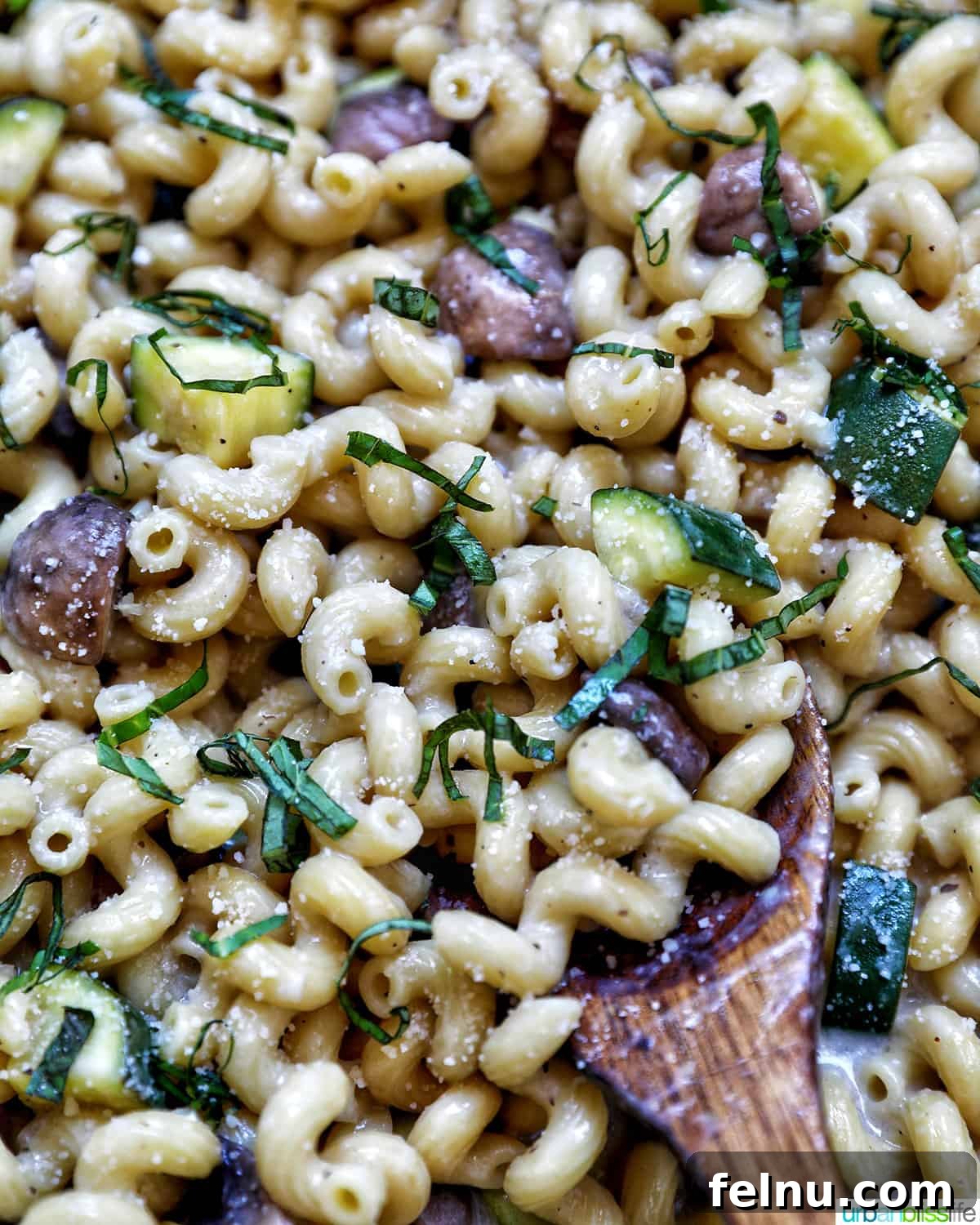 Zucchini and Mushroom Pasta Primavera 3 Close-up of Zucchini Mushroom Pasta
