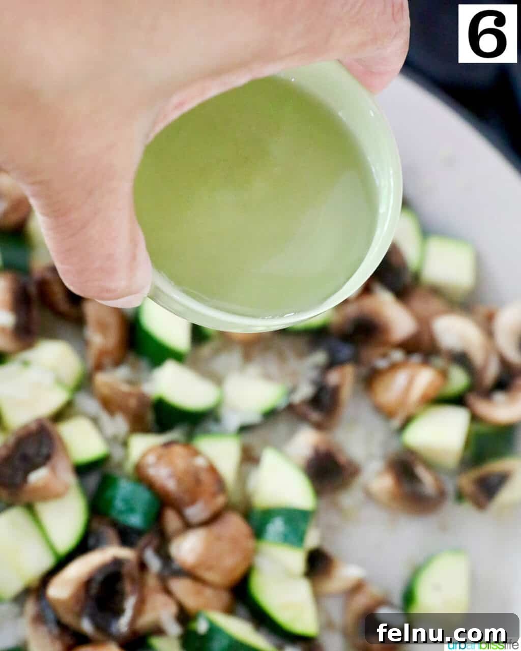 Zucchini and Mushroom Pasta Primavera 10 Adding White Wine for Zucchini Mushroom Pasta