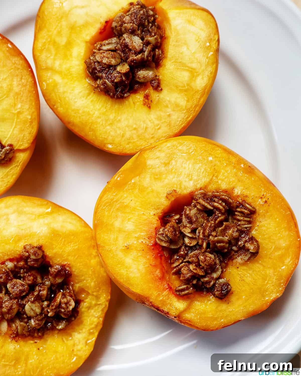 Air Fryer Peachy Dessert 2 Air Fryer Peaches with Cinnamon Oat Topping