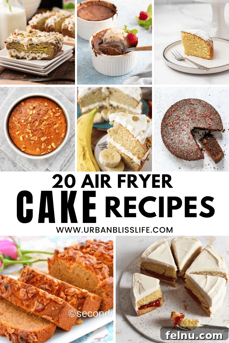 Effortless Air Fryer Cake Delights 2 Delicious assortment of air fryer cake recipes with various toppings, showcasing the versatility of air fryer baking.