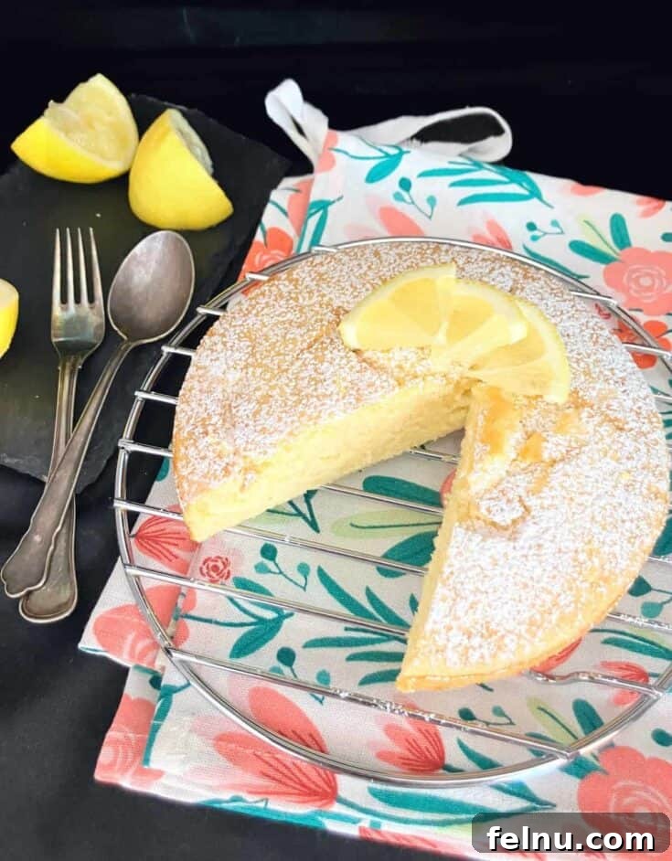 Dense, fluffy, melt-in-the-mouth Spelt AirFryer Lemon Cake, simply decorated.