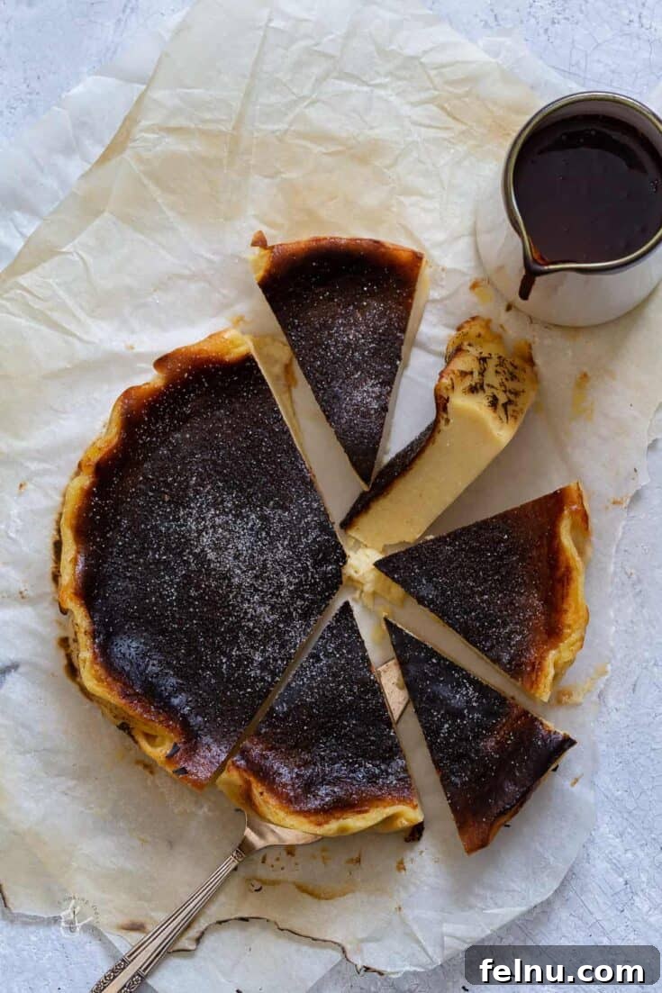Creamy Vegan Burnt Basque Cheesecake with orange and vanilla flavors, made with silken tofu.