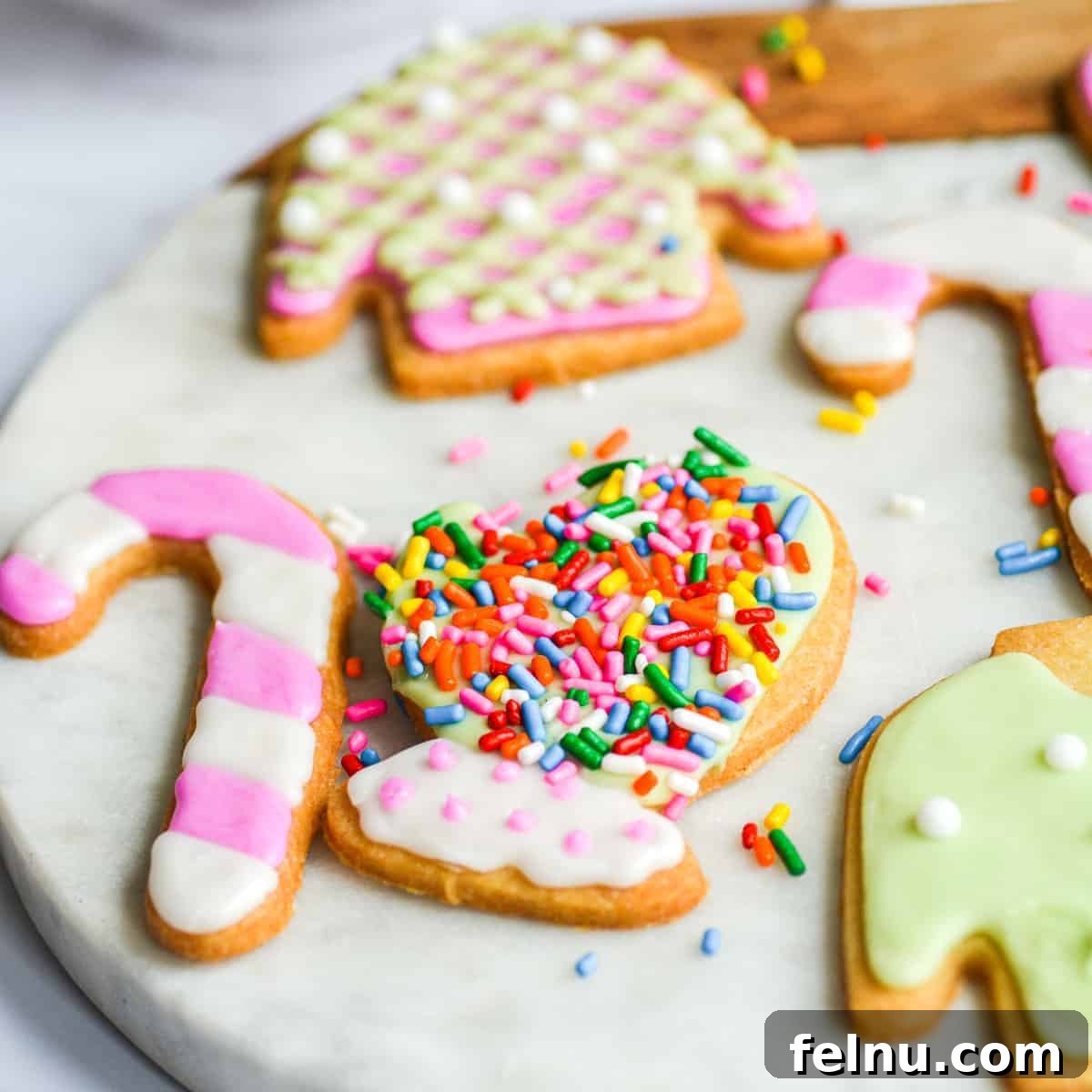 Decorated vegan holiday cut-out cookies.