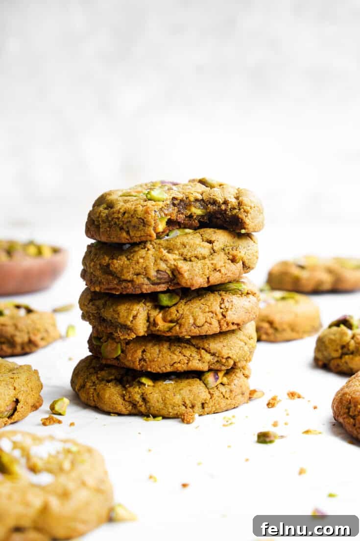 Gluten-free vegan pistachio cookies, soft and chewy.