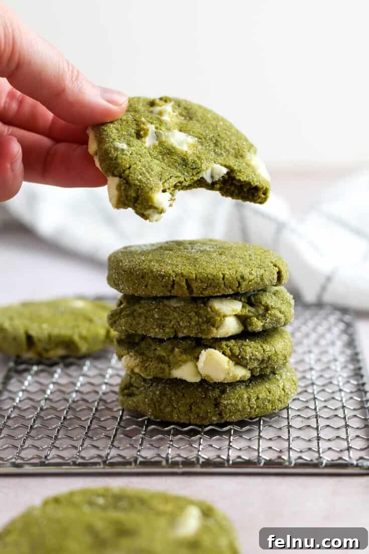 Matcha white chocolate cookies, soft and chewy with green tea flavor.