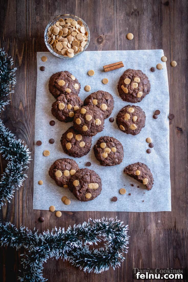 Soft and chewy vegan double chocolate cookies, loaded with rich chocolate flavor.