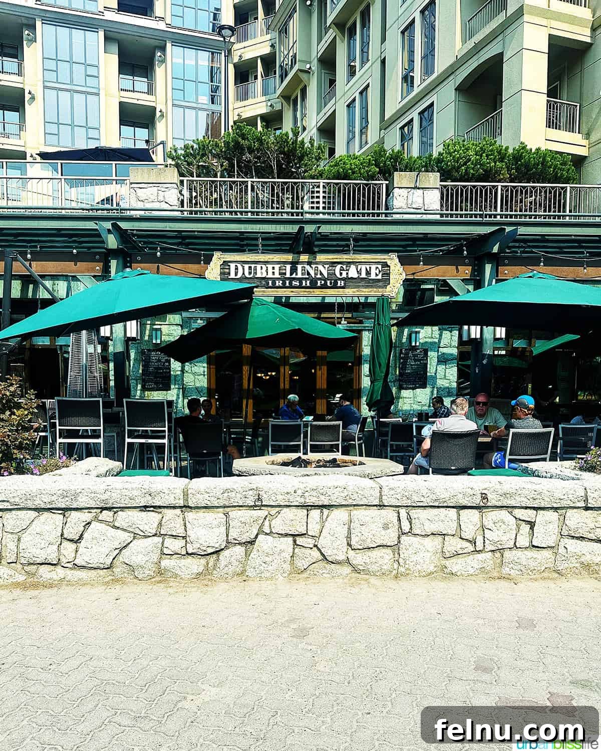 Exterior patio of Dubh Linn Gate Pub in Whistler BC.