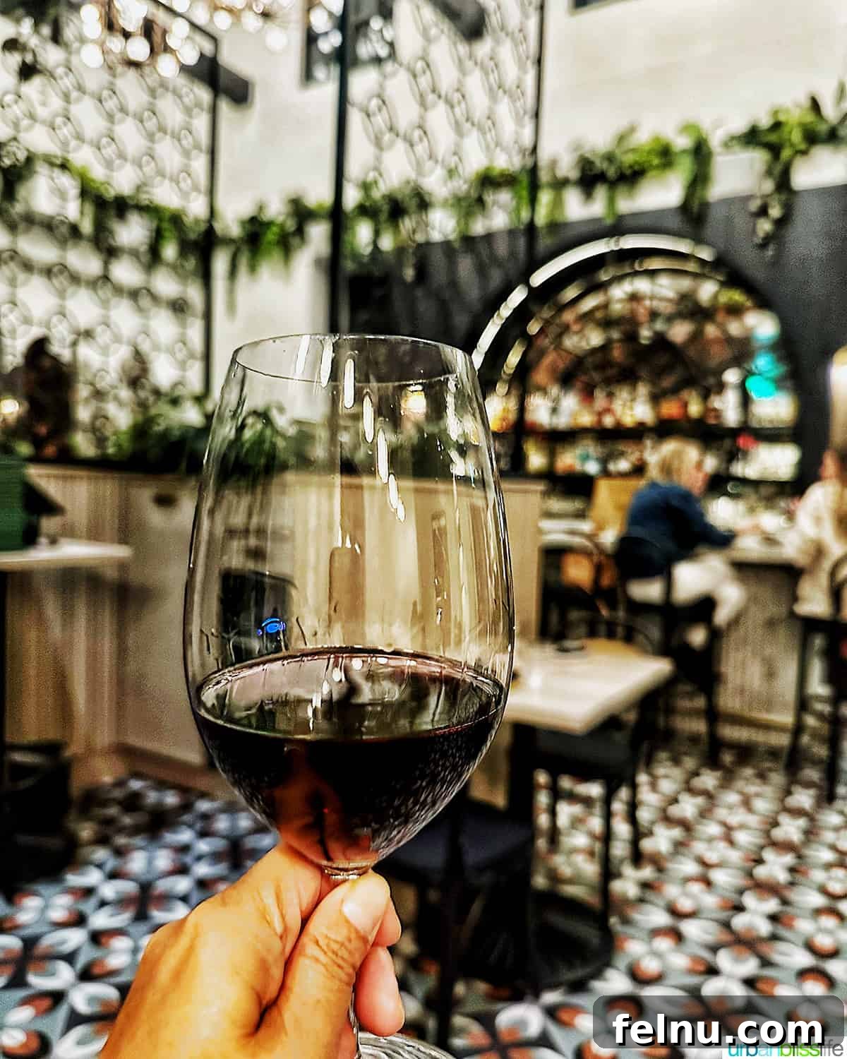 Glass of red wine at Mekong Thai restaurant.