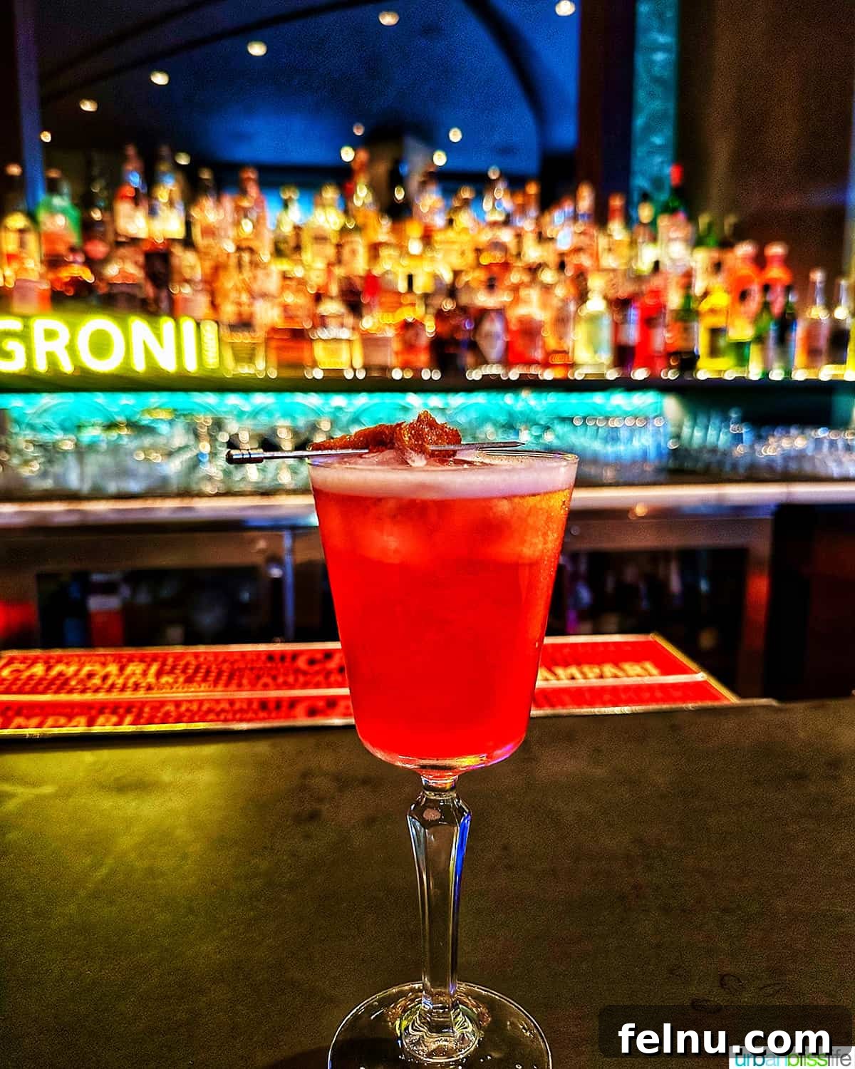 Vibrant red cocktail at the Raven Room.