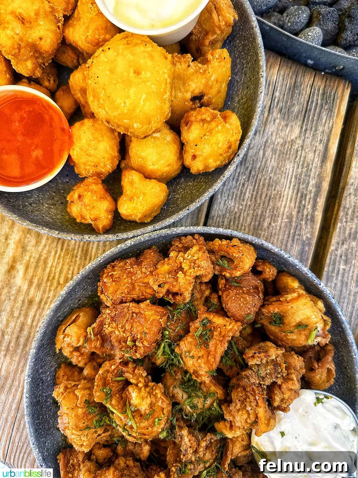Delicious cauliflower bites and calamari at Black's Pub.