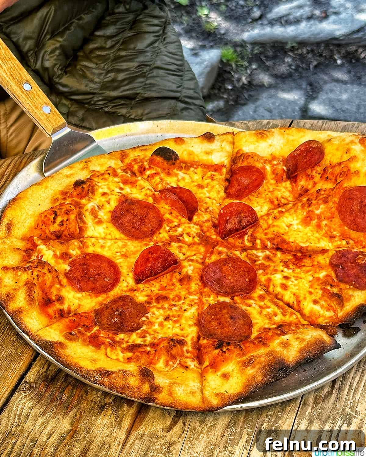 Classic pepperoni pizza at Black's Pub.