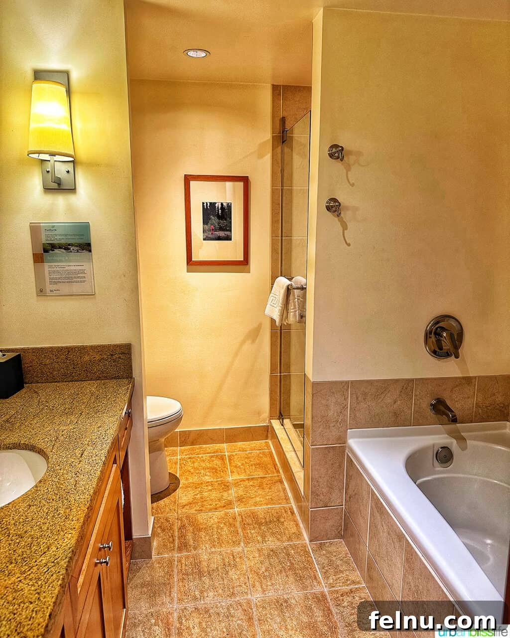 Whistler Village Signature Escape 7 Luxurious and spacious bathroom in a one-bedroom suite at Pan Pacific Whistler Village Centre Hotel, complete with modern fixtures.