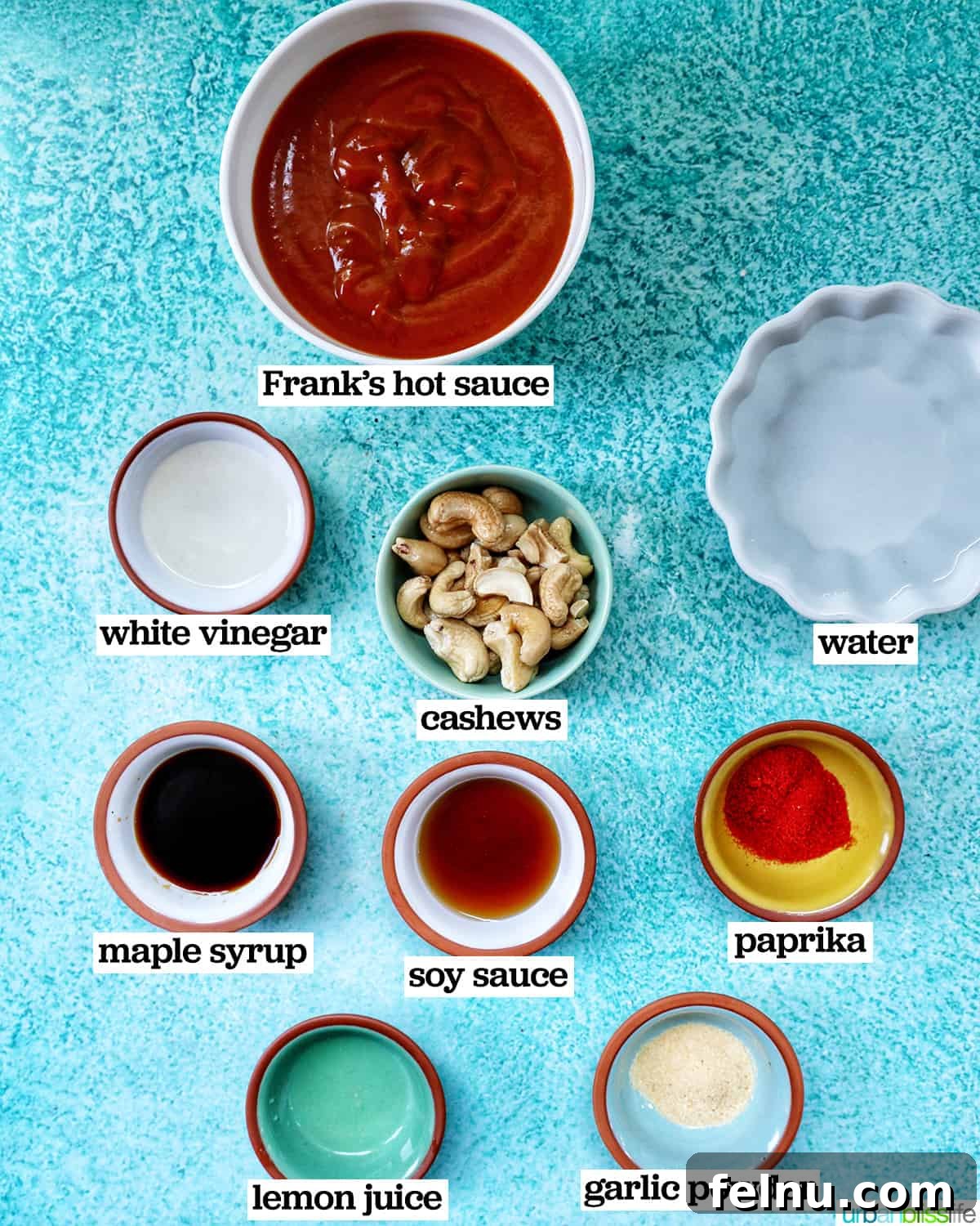 Ingredients for making vegan buffalo sauce