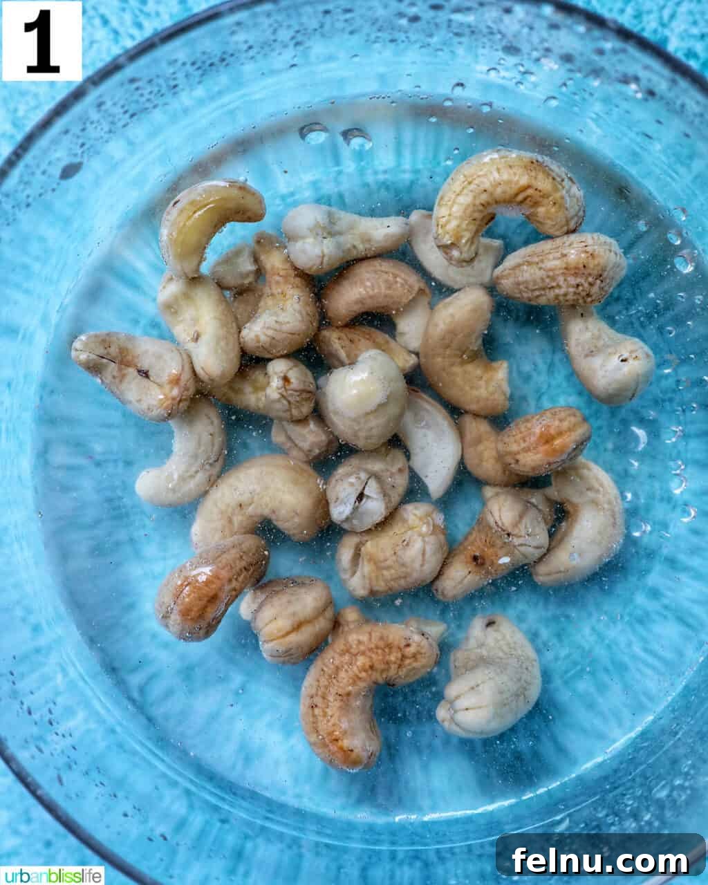 Cashews soaking in water