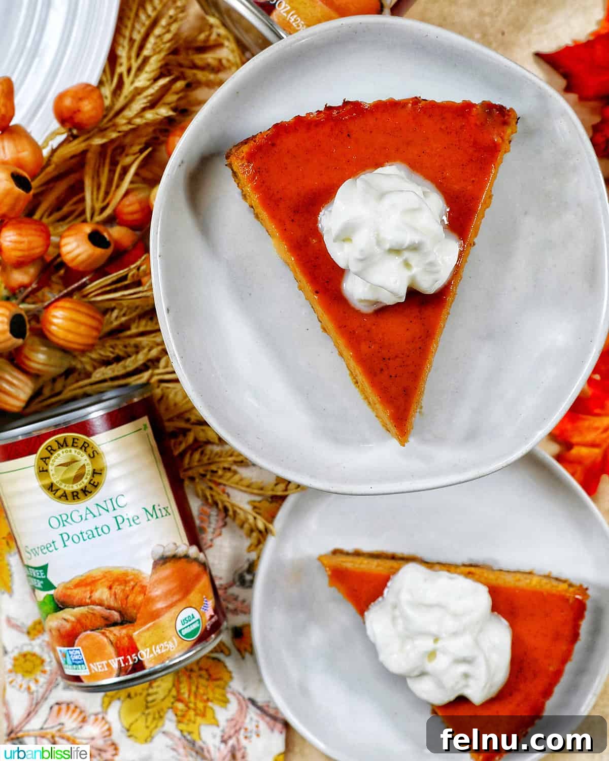 Sweet Potato Pie with a Twist: Graham Cracker Crust Perfection 3 Sweet Potato Pie Slices with Whipped Cream