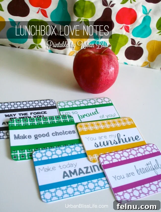 Printable Lunchbox Smiles 2 Lunchbox Love Notes Printable by Urban Bliss - A stack of colorful, encouraging notes for kids' lunchboxes