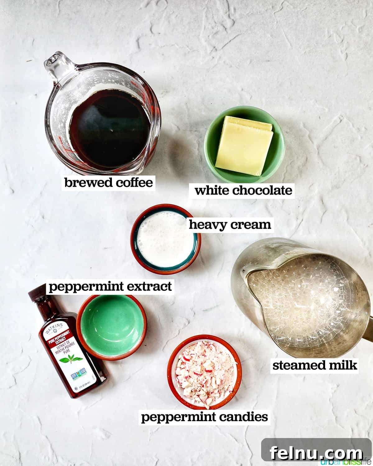 Ingredients for making White Chocolate Peppermint Mocha