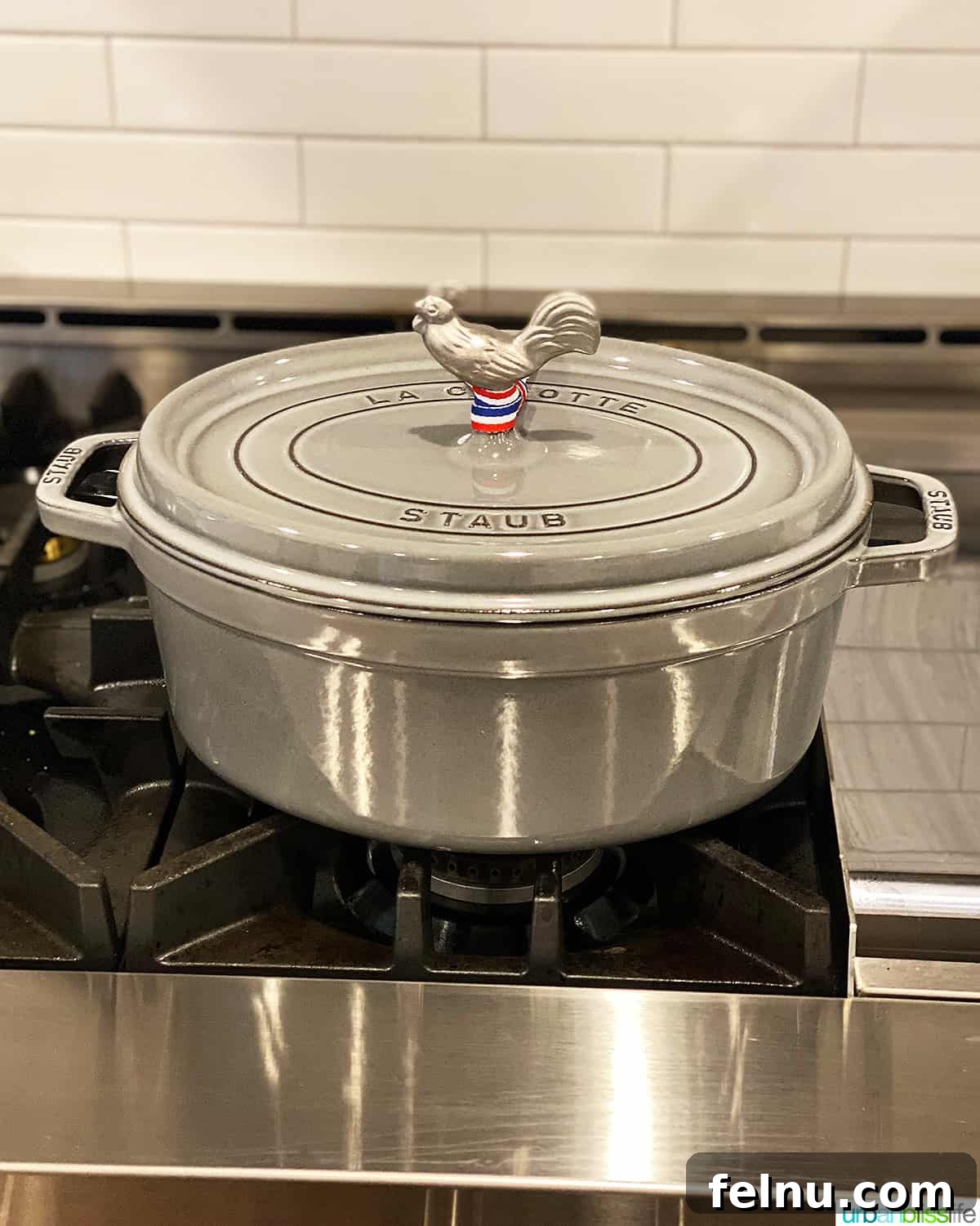 Your Stress-Free Thanksgiving Guide 8 gray staub dutch oven on a stove.