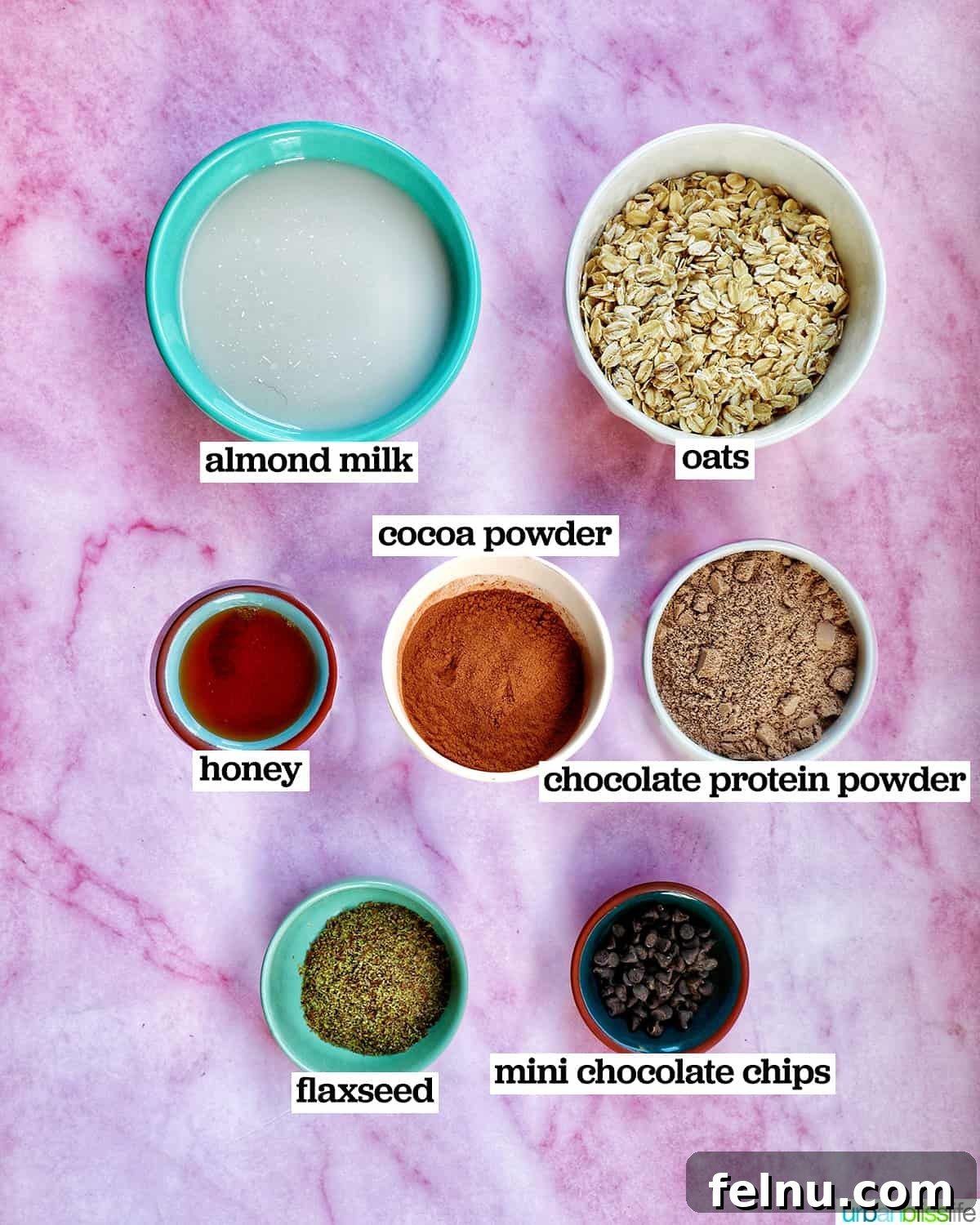 Chocolate Protein Power Oats 4 Ingredients to make chocolate protein overnight oats.