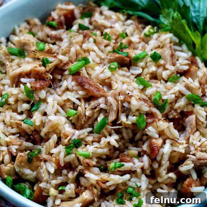 Savory Garlic Adobo Fried Rice 14 A bowl of Adobo Fried Rice, beautifully garnished with fresh parsley.