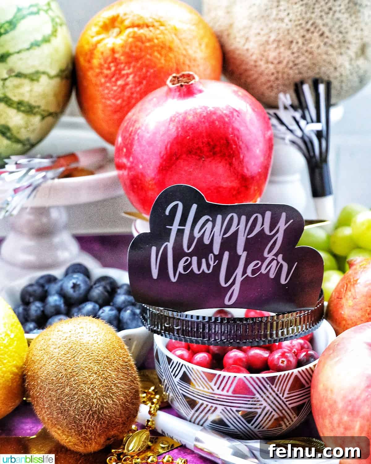 Experience Filipino New Year's Eve: A Feast of Flavors and Festive Customs 2 several colorful, round fruits and other New Year's decor
