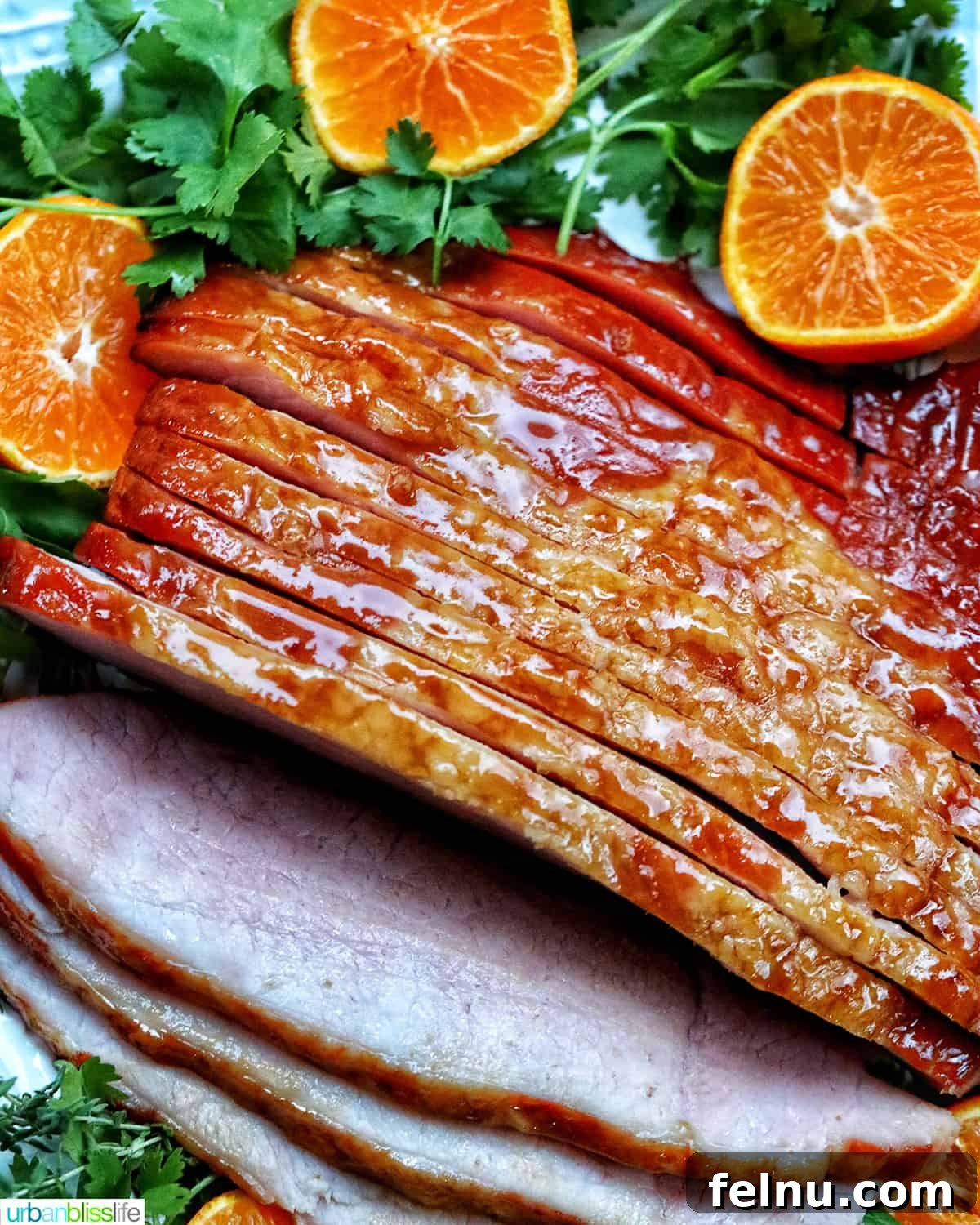 Air Fryer Ham Orijinal Başlık: Crispy & Quick: Air Fryer Ham Recipe 3 Close-up overhead view of glazed air fryer ham slices